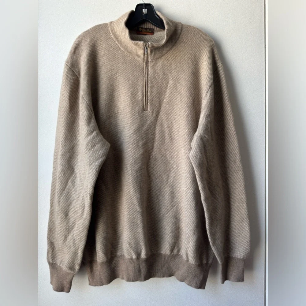 Loro Piana Roadster Pull 100% Cashmere Tan Half Zip-Up Sweater